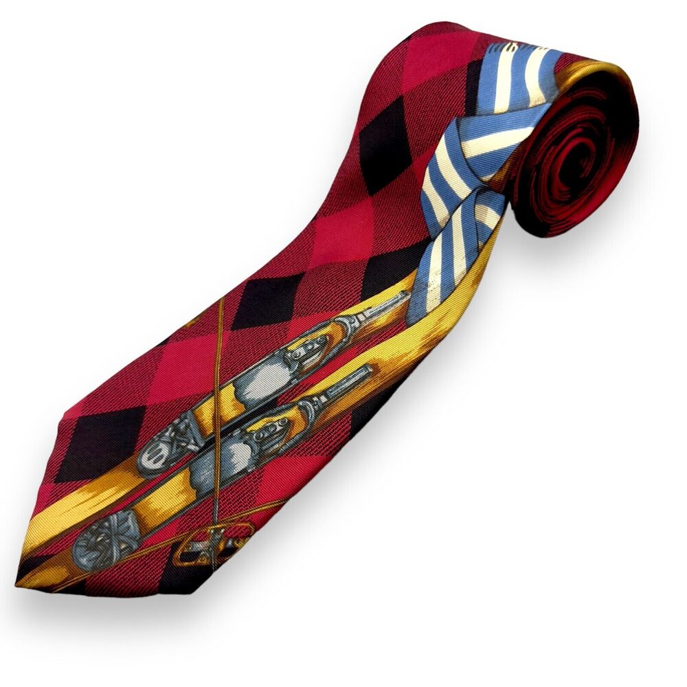 Ruff Hewn Mens Vintage Silk Dress Tie Made in USA Check Vintage Ski 58"‎ 4"